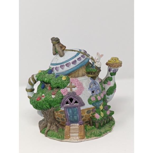 Other - Easter‎ Porcelain Light Up Teapot Bunny Rabbits House , no cord ~ 6 1/2" Tall